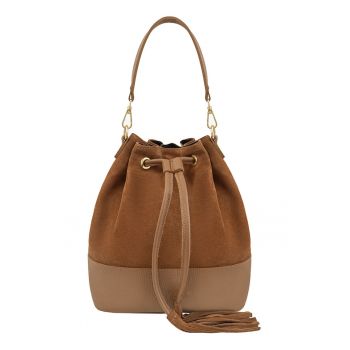 Geanta crossbody de piele intoarsa si piele