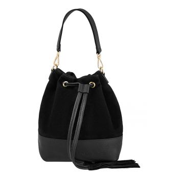 Geanta crossbody de piele intoarsa si piele