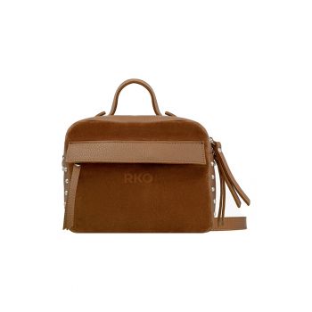 Geanta crossbody din piele intoarsa cu nituri