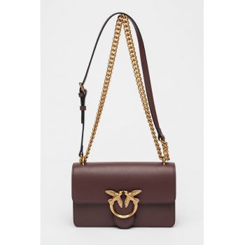 Geanta crossbody mica din piele cu aplicatie logo metalica Love One