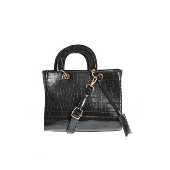 Geanta crossbody neagra cu aspect piele de sarpe -  Paris