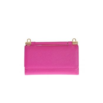 Portofel fucsia cu bareta detasabila si accesorii aurii Portofel fucsia cu bareta detasabila si accesorii aurii