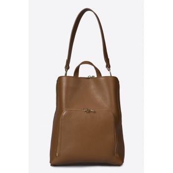 Rucsac din piele cu buzunar exterior