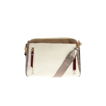 Geanta crossbody crem cu fermoare decorative si bareta ajustabila