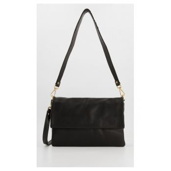 Geanta crossbody dama  piele naturala - 3 compartimente - neagra - 20x27x3 -5cm