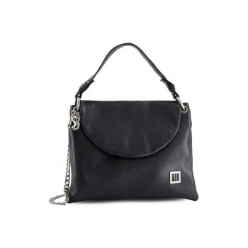 Geanta crossbody dama  piele naturala - neagra - 5 buzunare - dimensiuni 22x29x10cm