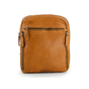 Geanta crossbody din piele naturala cu buzunare multiple Geanta crossbody din piele naturala cu buzunare multiple