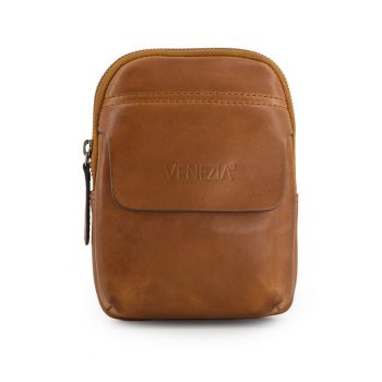 Geanta crossbody din piele naturala cu detaliu logo stantat