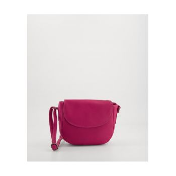 Geanta crossbody  din piele naturala si textil - roz - 20x16x5cm - curea max 165cm - 1 buzunar interior - 1 buzunar exterior