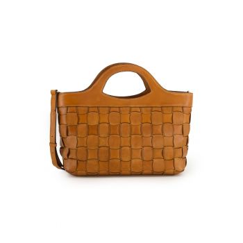 Geanta crossbody pentru femei -  piele naturala - maro - 25x40x12cm - 4 compartimente interioare - curea detasabila 122cm