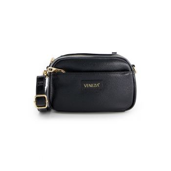 Geanta crossbody  piele lacuita - neagra - 12x20x6cm - cu 2 buzunare interioare - curea detasabila max 128cm