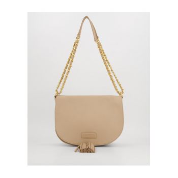 Geanta dama  crossbody din piele naturala - bej - 20x28x11cm - cu 2 buzunare interioare - curea max 115cm