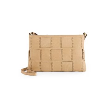 Geanta dama -  crossbody - piele naturala - bej - 29x18x1cm