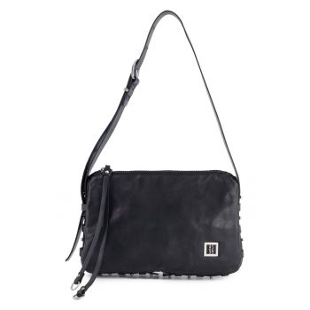 Geanta dama  crossbody - piele naturala - neagra - 18x28x5cm - curea reglabila max 100cm - 4 buzunare interioare