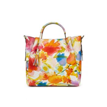 Geanta dama din piele naturala Fabiana cu model floral FF1