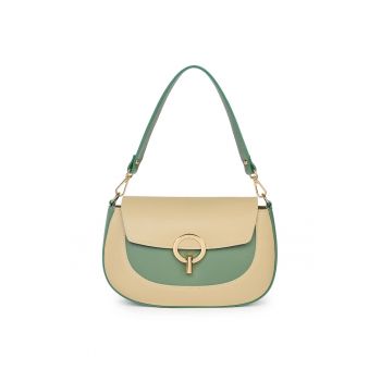 Geanta dama din piele naturala Rosalia crem/verde fistic