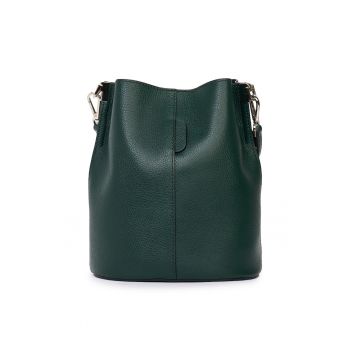 Geanta dama  Mimosa - piele naturala - bucket - verde inchis - 28x24x17cm