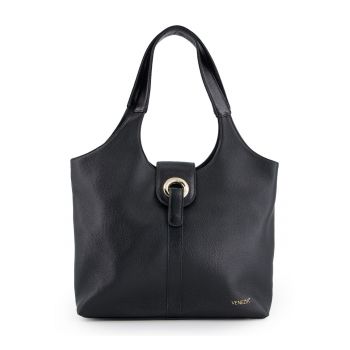 Geanta dama  shopper - piele naturala - neagra - 32x35x9cm - 2 buzunare interioare - 1 buzunar exterior