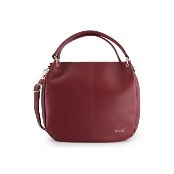 Geanta de umar  model Shopper - piele naturala - bordou - 36x32x14cm - curea detasabila - 2 buzunare interioare - 1 buzunar exterior