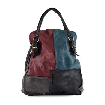 Geanta de umar  multicolor - piele naturala - 54x41x9cm - cu 4 buzunare interioare - curea detasabila 85cm