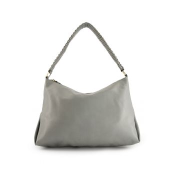 Geanta de umar pentru femei -  piele naturala - albastra - 34x46x12cm - 3 buzunare interioare - manere impletite de 61cm