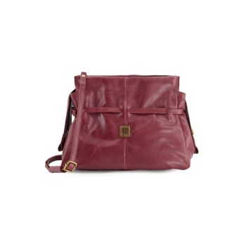 Geanta de umar -  piele naturala - bordou - 25x32x17cm - 5 buzunare interioare - curea detasabila 112cm