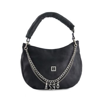 Geanta de umar -  piele naturala - neagra - 5 compartimente interioare - 26x31x11cm
