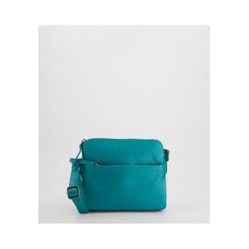 Geanta de umar  piele naturala - verde - 17x20x4 -5cm - set cu 2 buzunare interioare si 2 exterioare - curea max 165cm.