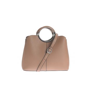 Geanta eleganta cappuccino cu manere rotunde metalice