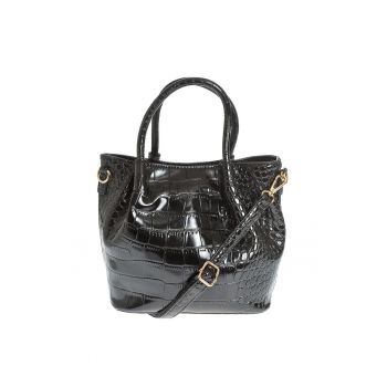 Geanta neagra de umar cu model animal print si manere fixe