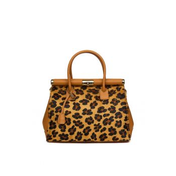 Geanta piele cu par de ponei Bianca coniac/animal print