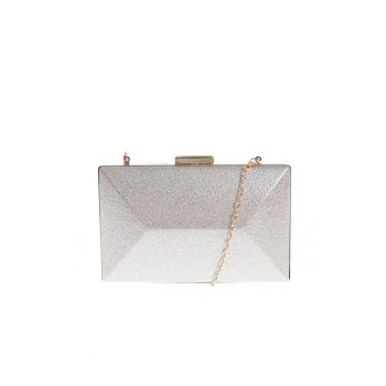 Geanta plic argintie cu design geometric elegant