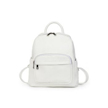 Rucsac din piele naturala  Vicenzo alb - compartiment principal spatios - 28x25x12cm