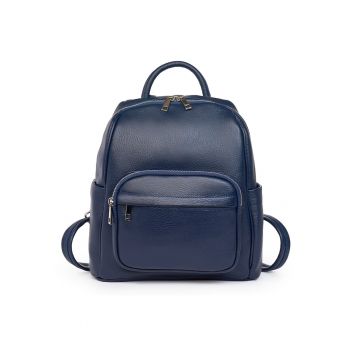 Rucsac Fashion pentru femei -  piele naturala - bleumarin - 28x25x12cm
