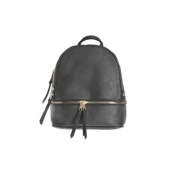 Rucsac negru cu doua compartimente si fermoar decorativ