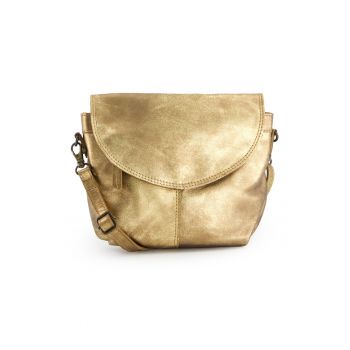 Geanta crossbody dama  piele naturala - auriu - 19x19x4cm - 2 buzunare interioare - 2 buzunare exterioare - curea detasabila max 150cm