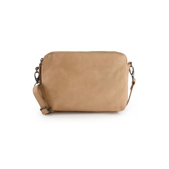 Geanta crossbody dama  piele naturala - bej - 18x26x10cm - 2 buzunare interioare - 1 buzunar exterior - curea detasabila max 150cm