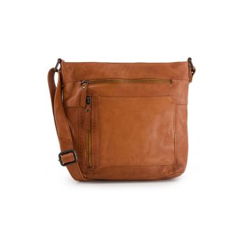 Geanta crossbody dama  piele naturala - maro - 26x30x9cm - 3 buzunare interioare - 4 buzunare exterioare