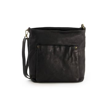 Geanta crossbody dama  piele naturala - neagra - 28x30x8cm - 3 buzunare interioare - 2 buzunare exterioare - curea detasabila max 140cm