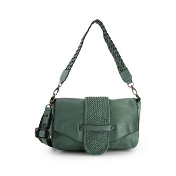 Geanta crossbody dama  piele naturala - verde - 18x30x8 -5cm - curea detasabila - 2 buzunare interioare - 1 buzunar exterior
