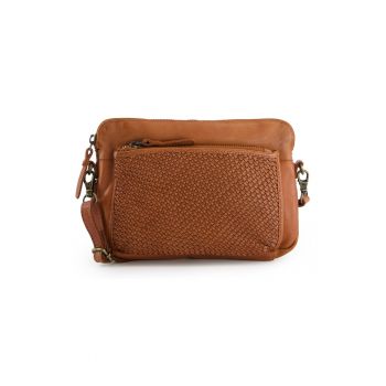 Geanta crossbody  din piele naturala - maro - 15x22 -5x6cm - cu 2 buzunare interioare si 2 exterioare - curea detasabila max 150cm
