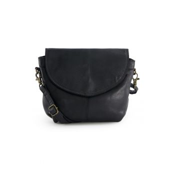 Geanta crossbody din piele naturala  neagra - 19x19x4cm - cu 2 buzunare interioare si 2 exterioare - curea detasabila max 150cm