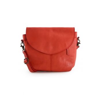 Geanta crossbody  piele naturala - rosie - 19x19x4cm - cu 2 buzunare interioare si 2 exterioare - curea detasabila max 145cm