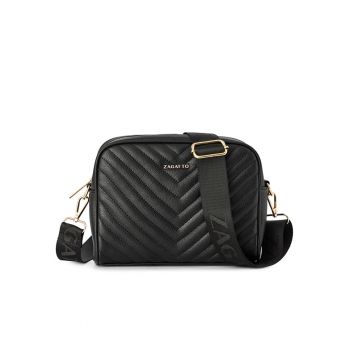 Geanta dama crossbody din piele ecologica - Neagra - 22x18x7 cm