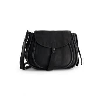 Geanta dama  crossbody - piele naturala - neagra - 34x24x10cm - 2 buzunare interioare - 2 buzunare exterioare - curea reglabila max 165cm