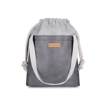 Geanta dama din piele ecologica - De umar - Gri - 46x33x11 cm