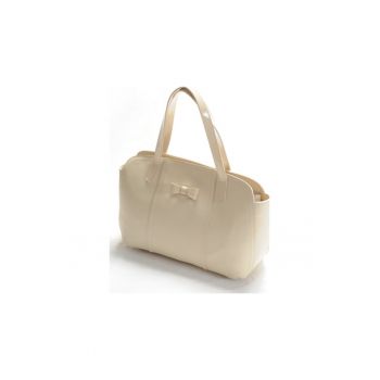 Geanta dama piele -  Papion - mijlociu crem - 28x11x24 cm