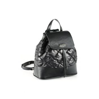 Geanta dama piele -  Rucsac mic matlasat - negru - 30x9x30 cm