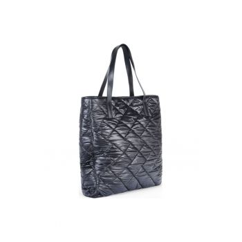 Geanta dama piele -  Shopping bag 2 matlasat - negru - 35x8x35 cm