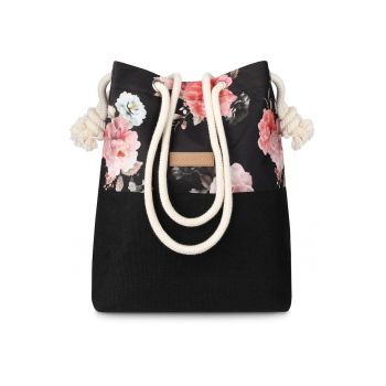 Geanta dama umar - Neagra cu imprimeu floral - 35x32x14 cm